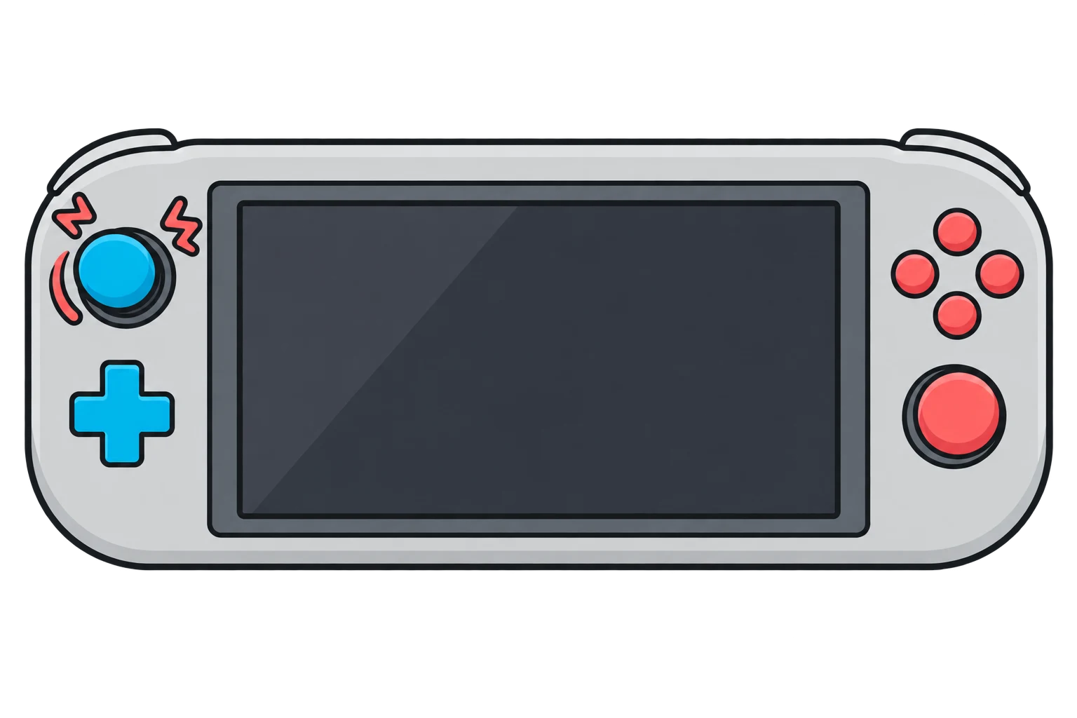 左スティックの誤動作を赤い動き線で表したSwitch Liteのイラスト