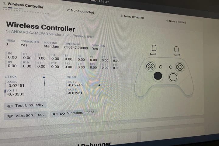 交換前のDualShock4で左スティックの誤動作を確認しているテスト画面